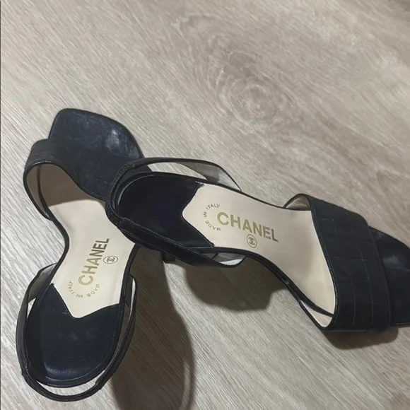 CHANEL Black Sandals with Slingback Design